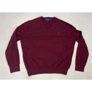 Polo Ralph Lauren V-Neck Lightweight Sweater Men Large Maroon Red Pony